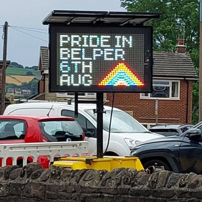 An MVIS VMS displaying Belper Pride Messages