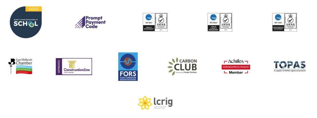 Why MVIS are qualified to produce Preventative Traffic Management with a picture of all our accreditations: ISO, FORS, ConstructionLine, and Achilles