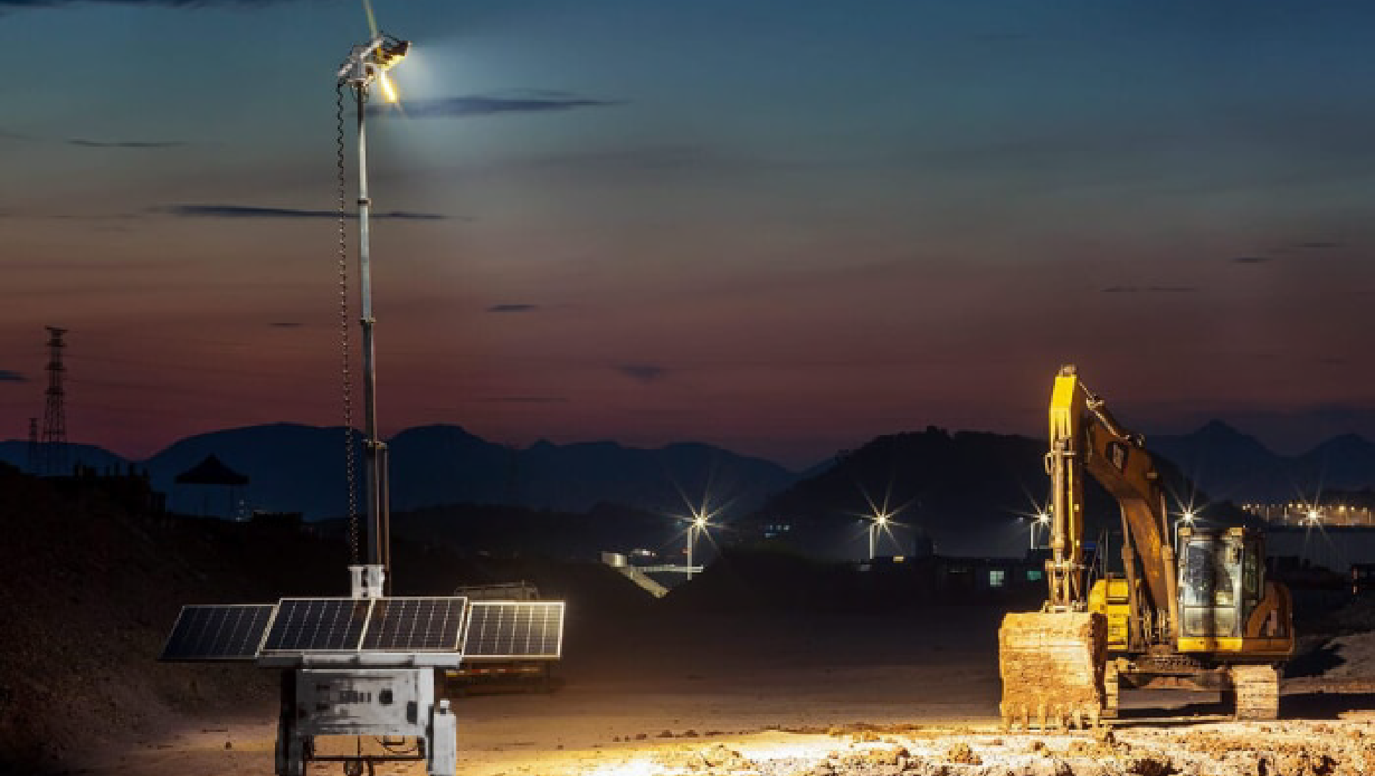 light tower on the left side of a digger